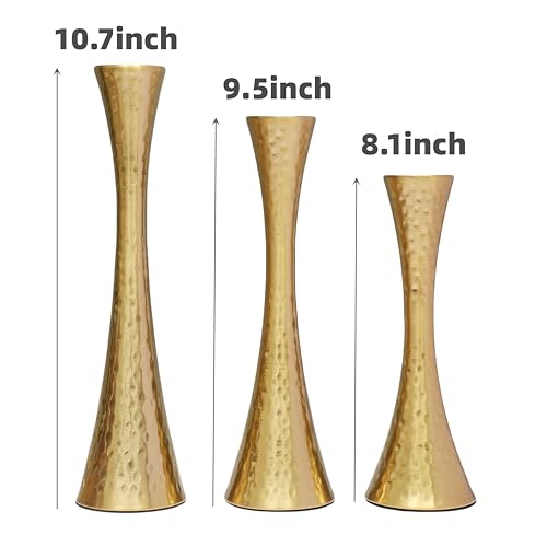 Taper Candle Holders Metal Candlestick Holders Set of 3 Table Mantel Decorative Candle Stand for Dinning,Party，Wedding,Home Decor(Brass Gold) - color: Brass Gold