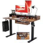 Agilestic Glass Standing Desk with Storage, 48 Inch Electric Adjustable Desk with Glass Shelf and Cable Management, Sit Stand Up Home Office Computer Table, Splice Board, Rustic Brown - color: Glass-rustic Brown, size: 48 x 24 Inches with 2 drawers
