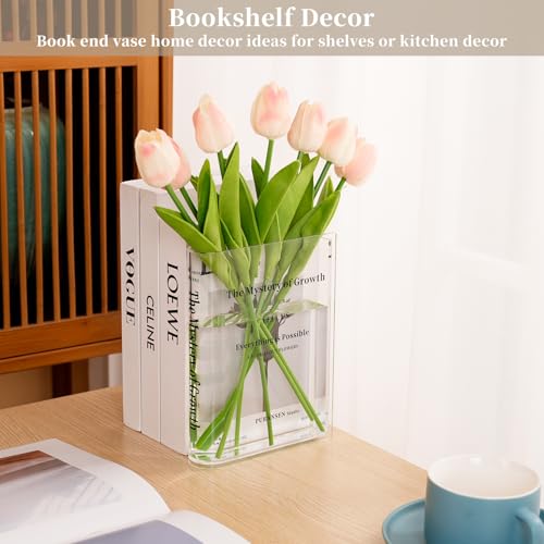 Puransen Clear Bookend Vase for Flowers - Aesthetic Room Decor for Modern Home/Office, Minimalist Shelf Organizer with Floral Display, for Book Lovers & Interior Design Enthusiasts - color: Transparent Color