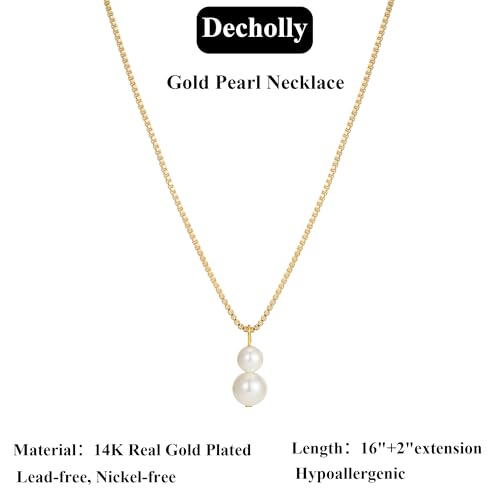 Mothers Day Gifts - 14K Gold Plated Pearl Necklaces for Women Trendy Dainty Necklace Simple Layered Gold Pearl Necklace for Women Mothers Day Wedding Birthday Gifts - color: 3-Two Pearl