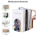 Shattered Glass Pattern Wooden Bookends Shelves 2 PCS Minimalism Sturdy Book Holders Desktop Organizer for Home Office Libraries - color: Color-5