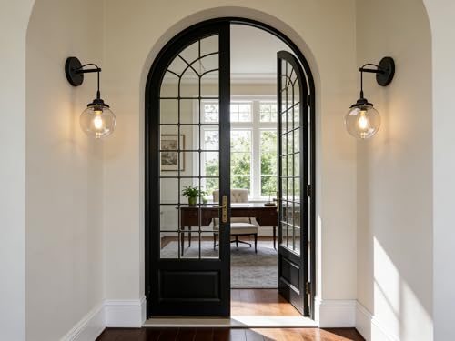 Phansthy Vintage Glass Wall Sconce, Hanging Wire Indoor Wall Lamp, 5.9" Globe Wall Lighting Fixture Adjustable Hanging Cord, Home Decor Art Wall Light Hardwired Farmhouse Wall Sconce (Black) - color: Black