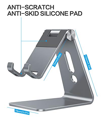 OMOTON Adjustable Cell Phone Stand, C2 Aluminum Desktop Phone Holder Dock Compatible with iPhone 15 14 13 Xs XR 8 Plus 7 6, Samsung Galaxy, Google Pixel, Android Phones, Grey - color: Grey