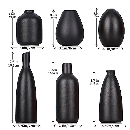 6 Pack Small Black Ceramic Bud Vases for Home Decor - Modern Boho Small Vases for Centerpieces in Bulk, Mini Flower Vases for Dry Flowers, Wedding, Table, and Party Decorations - color: Black Set