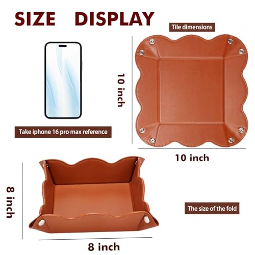 Valet Tray for Men Women - PU Leather Travel Catchall Tray Organizer - Desk Bedside Nightstand Storage Box for Jewelry Key Phone Remote Controller Wallet Watch Glasses Coin Readers -Brown - color: Brown