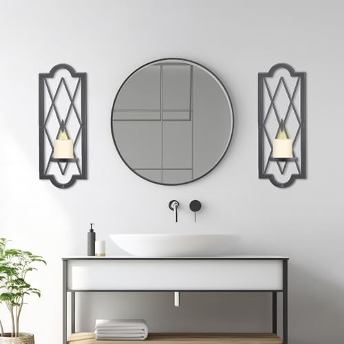 OYEFLY 2 Pcs Metal Candle Sconce,Rustic Wall Candle Sconces (Black)