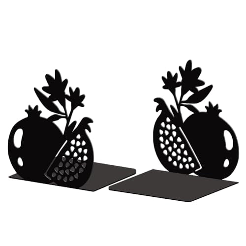 Peacoblue Metal Bookends for Shelves, Modern Decorative Heavy Duty Study Book Support Stoppers for Office, Desk, Shelf, Room 5.3"x4.3"x5.9" Cast Iron Simple Tall Bookends, 1 Pair (Pomegranate) - style: Pomegranate
