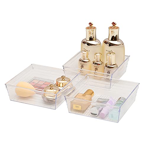 Backerysupply Clear Plastic Drawer Organizer Tray for Vanity Cabinet (6"×6"×2"，Set of 8),Storage Tray for Makeup, Kitchen Utensils, Jewelries, and Gadgets… - size: 6 in x 6 in x 2 in