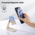 iWALK Magnetic Cell Phone Stand for Desk, Angle and Height Adjustable Mobile Phone Holder, Foldable Magnet Stand for iPhone 17 16 15 14 13 12 Pro Max and iPad, Cell Phone Holder, Light Brown - color: LightBrown