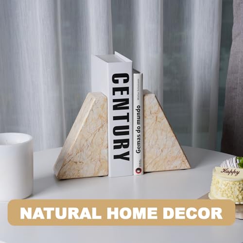 Marble Bookends，Natural Decorative Bookend for Shelves, Non-Skid Book End for Heavy Books, Idea Book Stoppers & Holder for Desk Bookshelf Decor, Modern Home Decor Cream Color Book Ends, Set of 2 - color: Turkey-cream Color