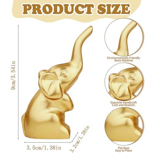 DUQGUHO Mini Gold Elephant Gifts for Women, Modern Style Small Golden Animal Statue, 2PCS Elephant Decor for Desk Shelves 3.5Inch - color: Gold