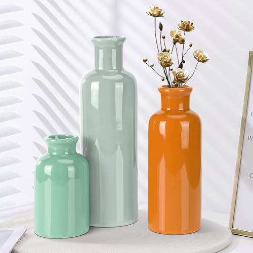 Small Ceramic Vase Set of 3, Boho Modern Flower Vase Room Decor, Farmhouse Decor, Vases for Your Kitchen, Bathroom, Bedroom, Living Room, Office&Shelf Centerpiece Table Decorations - color: Multicolor - 104