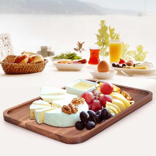Rectangular Acacia Wood Trays Large Long Charcuterie Boards Party Decorative Serving Tray Platters for Food Dish Rectangle Wooden Cheese Board Kitchen Snack Cookies Platter Appetizer Dessert Tray - size: 16" x 8" x 0.8"