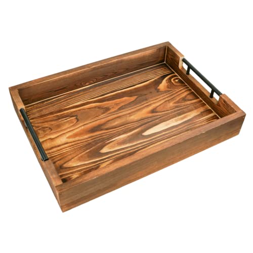 Natural Bamboo Serving Trays Modern Decorative Otman Trays with Metal Handles - Perfect for Living Room, Bedroom, Entryway & Kitchen