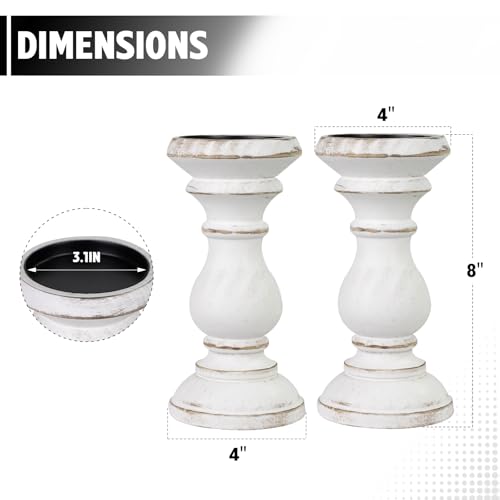 Candle Holder for Pillar Candle Set of 2, Farmhouse Wood Candle Holder, Rustic Wooden Candle Stand, Vintage Wooden Candlestick Holders Decorative for Living Room, Table Centerpiece, Antique White - color: Antique White, size: Set of 2