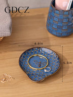 GDCZ Ceramic Jewelry Tray Set of 2, Personalized Trinket Dish with Pattern, Ring Dish, for Rings Earrings Necklaces Bracelet Watch Keys, Perfect for Gifts for Women (Blue) - color: Blue
