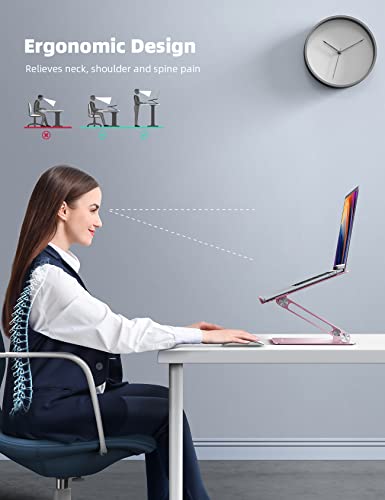 Lamicall Adjustable Laptop Stand, Portable Laptop Riser, Aluminum Laptop Stand for Desk Foldable, Ergonomic Computer Notebook Stand Holder for MacBook Air Pro, Dell XPS, HP (10-17.3'') -Pink - color: 4-Pink