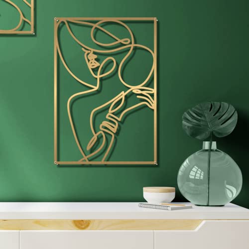 Glamativity Large 4 Pack Gold Wall Art, Minimalist Single Line Art, Real Metal Wall Art, Woman's Body Shape Abstract Art (Gold Elegant Style, L Size 22.5 x 15.7'') - color: Gold Elegant Style, size: L Size 22.5 x 15.7''