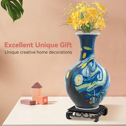 3D Puzzles Vase for Adults, Crafts for Adults, 164 Pieces Plastic DIY Unique Flower Vase with LED Light House Warming Gift Birthday Gifts for Flower Arrangements and Home Decor - color: Blue 2