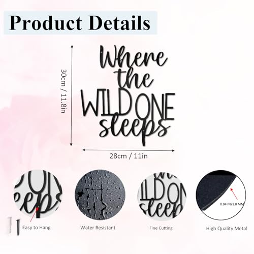 Metal Where The Wild One Sleeps Wall Sign - 11.8"x11" Black Metal Wall Art for Kids Room Decor, Nursery Wall Decor, Baby Boy Girl Bedroom Decor, Playroom Wall Decor, Easy to Hang & Water Resistant - color: Play