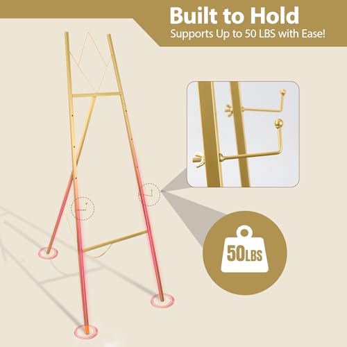57.1" Gold Easel Stand for Sign, 4 Tier Height Adjustable Large Metal Display Easel for Wedding, Art, Paintings, Posters, Pictures, Floor Décor with Storage Bag, Assembly Needed