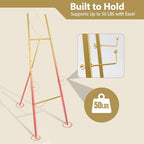 57.1" Gold Easel Stand for Sign, 4 Tier Height Adjustable Large Metal Display Easel for Wedding, Art, Paintings, Posters, Pictures, Floor Décor with Storage Bag, Assembly Needed