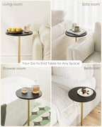 Masupu Drink Table, Round Side Table for Small Spaces, Pedestal Side Table, Small End Table with Metal Base, for Living Room, Bedroom, Bathroom, Black Gold - color: 04.black Gold