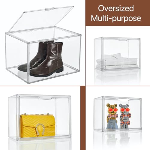 Attelite Clear Acrylic Display Case,Display Storage Box Countertop with Magnetic Door,Stackable Dustproof Protection Showcase for Action Figures,Collectibles - size: L-1Pack