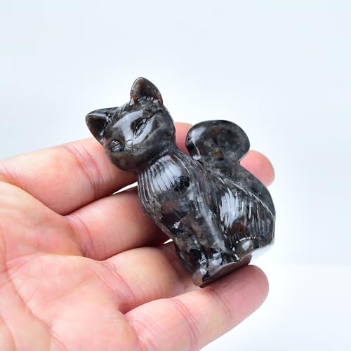 Natural Flame Stone Crystal Cat Statue 2.4 Inch - Handmade Healing Sculpture, Lucky Guardian Pocket Statue for Reiki Meditation, Office & Home Decoration Gift - color: Flame Stone