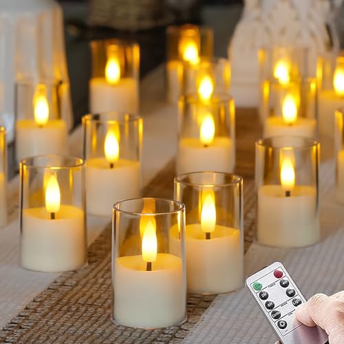 Flameless Small Tea Light LED Candles, Acrylic Battery Operated Votive 1.7" x2.5" with Remote Control and Timer, Tealight White Flickering Warm Light Pack of 15 Electric Long Lasting - color: White, size: 15 x 2.5"