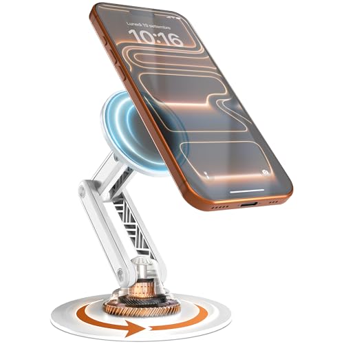 COOPER Mag360, Desktop MagSafe Stand for iPhone 17 Pro Max (16/15/14/13/12), Magnetic Phone Holder for Desk, 360° Rotating, Height Adjustable, Magnetic Phone Stand for Desk, with Metal Ring (White) - color: Cream White