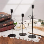 Bow Candle Holder - Bow Candlestick Holder Set of 3 Metal Gold, Modern Decorative Taper Candle Holder for Centerpiece Wedding Dining Table Holiday Housewarming Gift (Black)