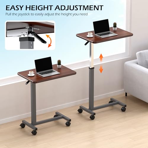 WOTURE Adjustable Overbed Table with Wheels, Pneumatic Height Adjustment, Ideal for Hospital Use or At Home as Bed Tray, Standing Desk, Bedridden & Mobility Needs, Walnut - color: Walnut