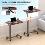 WOTURE Adjustable Overbed Table with Wheels, Pneumatic Height Adjustment, Ideal for Hospital Use or At Home as Bed Tray, Standing Desk, Bedridden & Mobility Needs, Walnut - color: Walnut