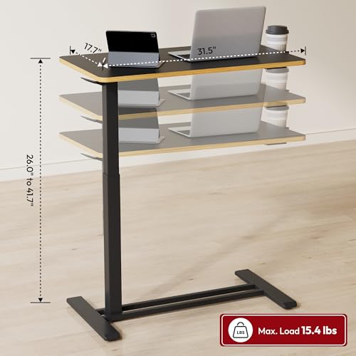 SANODESK Medical Adjustable Overbed Bedside Table with Hidden Casters, Pneumatic Mobile Laptop Computer Standing Desk Cart with Tray, Hospital and Home Use(31.5" W x 17.7" D, Black) - color: Black, size: Large