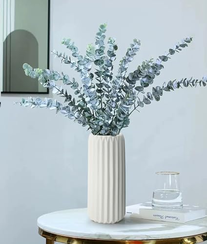 GeLive Matte White Ceramic Vase Glazed Ribbed Origami Stripe Waterproof Minimalism Home Decor Centerpiece for Fresh Bud Artificial Dried Flowers 8 Inch - style: Origami Stripe
