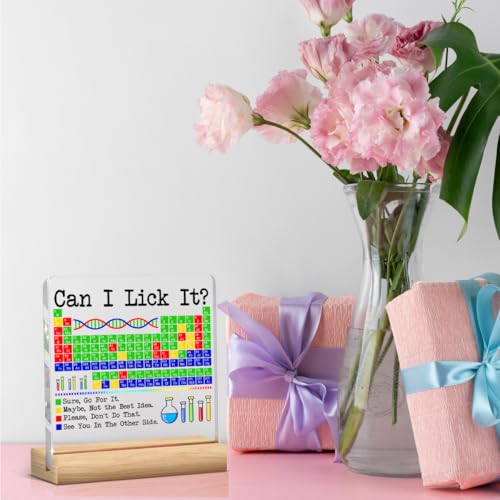 Chemistry Gifts Science Decor Periodic Table of Elements Science Gifts Teacher Desk Decor Can I Lick It Periodic Table Acrylic Humor Gift for Women Men Teacher Friend - color: Can I Lick It