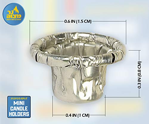 Ner Mitzvah Hanukkah Mini Candle Holders - Disposable Liner Inserts for Candle Menorah - Drip Guard Foil Cups - 44 Count - Mini