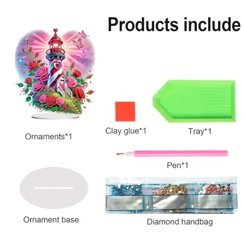 5D Tabletop Diamond Art Kit Rose Lighthouse, Stand Up Special Shaped Crystal Diamond Art Desktop Kits for Adults, DIY Diamond Art Paintng Kits Craft, Box Package - color: Rose Lighthouse