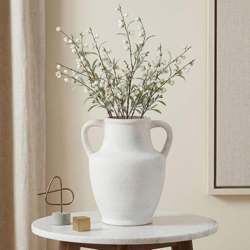 Flower Vase with Handles, 8.66 inch Tall Ceramic Vase Farmhouse Rustic Vases Decorative Pottery Vases for Home Decor Living Room Table Bookshelf Centerpiece Bouquet Wedding Fireplace (White) - color: A-8.66"h-white