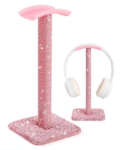 Luxury Rhinestone Headphone Stand – Cute Crystal Headset Holder for Gamer Girl Desk Setup – Bling Kawaii Desk Accessories with Soft Headrest – Aesthetic Gift for Daughter & Girlfriend (Pink) - color: Pink Sparkle