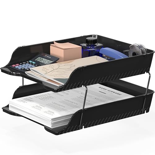 Simple Houseware 2-Tier Stackable Letter Tray Organizer – Desktop File Holder for A4/Letter Size Paper, Document Sorter, Office Desk Paper Organizer, Black - color: Black, size: 2-Tier