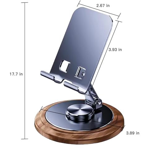 Adjustable Cell Phone Stand,360 Rotating Foldable Desktop Cellphone Stand with Anti-Slip Base Portable Phone Holder for iPhone 17 16 15 14 13 Pro Max, All Smart Phones, iPad (Wood Grain Black) - color: Wood Grain Black