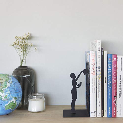 Balvi The Library Metal Bookend – Decorative and Functional Book Holder for Home and Office – Sturdy Black Design with Anti-Slip Bumpers – Ideal Gift for Book Lovers – Sujetalibros