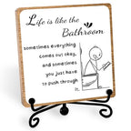 Funny Bathroom Decor, Bathroom Wooden Sign with Stand Decor, Farmhouse Home Toilet Desk Shelf Accessories, Rustic Table Decorations Supplies - style: bathroom sign 02