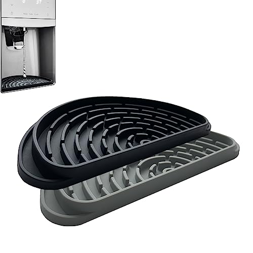 Silicone Refrigerator Drip Tray Catcher 2 packs.Protects Ice and Water Dispenser Pan From Spills,Fit Refrigerator Water Tray, Recycle and Dry Quickly (Semi-Circular, Black+Grey) - size: Semi-Circular