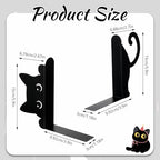 Peeping Cat Black Metal Bookends，Book Ends for Shelves Decorative，Cute Book Stopper for Office Home Desk Bookshelf Decor，cat Decor for cat Lovers