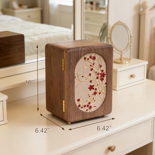 KINTNESS Black Walnut Wooden Jewelry Box - 5 Drawers Large Jewelry Organizer with Delicate Floral Pattern for Women, Side door Space for Necklace, Jewelry for Bracelet, Earing, Rings - style: Embroidered 5-Drawer Design