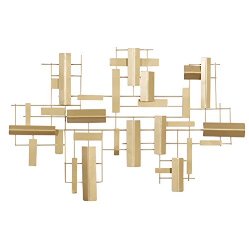 CosmoLiving by Cosmopolitan Metal Geometric Home Wall Decor 3D Stripe Wall Sculpture, Wall Art 36" x 1" x 23", Gold - size: 36"L x 23"W