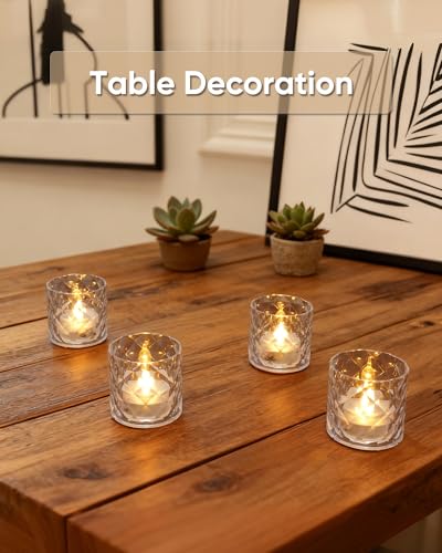 Homemory 2" x 2" Acrylic Votive Candle Holders with Auto Timer Flameless Led Tealight, Battery Powered Fake Electric Candles for Wedding Centerpiece, Table, Christmas Decor (6Pack, Clear Base) - color: Clear, size: 6 Pack